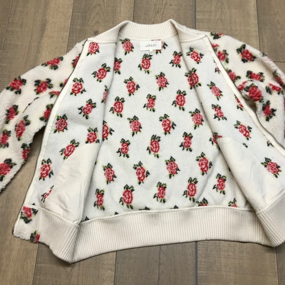 The Great. Bomber Jacket Womens Size 1 US Small Zip Plush Cream Rose Fleece - Picture 6 of 14